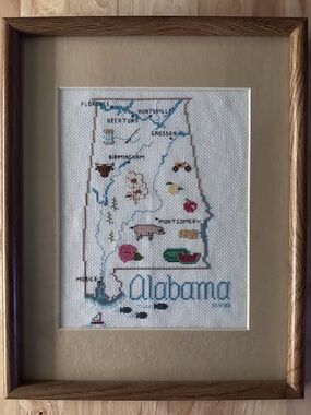 Alabama Cross-stitched Map Wall Art *one of a kind*